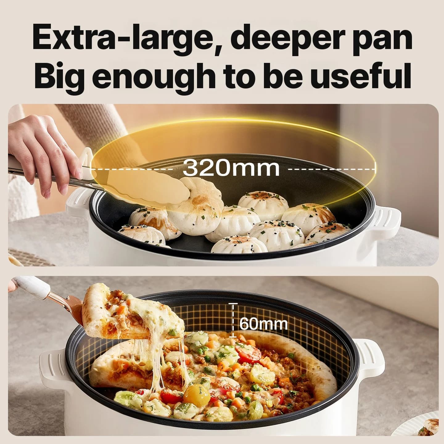 Elektrisk grillpande med låg 1800W 3 varmeniveauer, non-stick