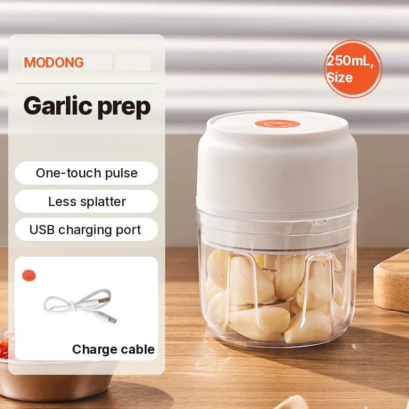 Bærbar elektrisk hvidløgshakker 250 ml trådløs foodprocessor