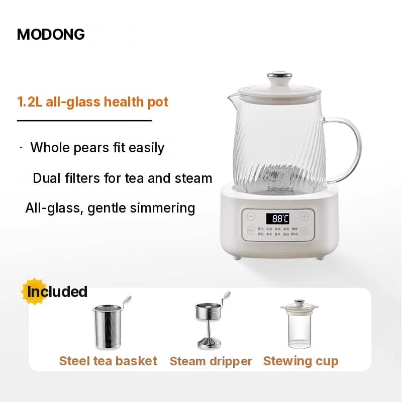 Elektrisk sundhedskande i glas 1-1,5L touch-control til te