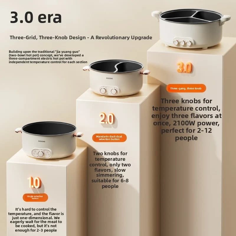 Elektrisk fonduegryde med skillevæg 6L-8L, 220V, 5-6 pers.