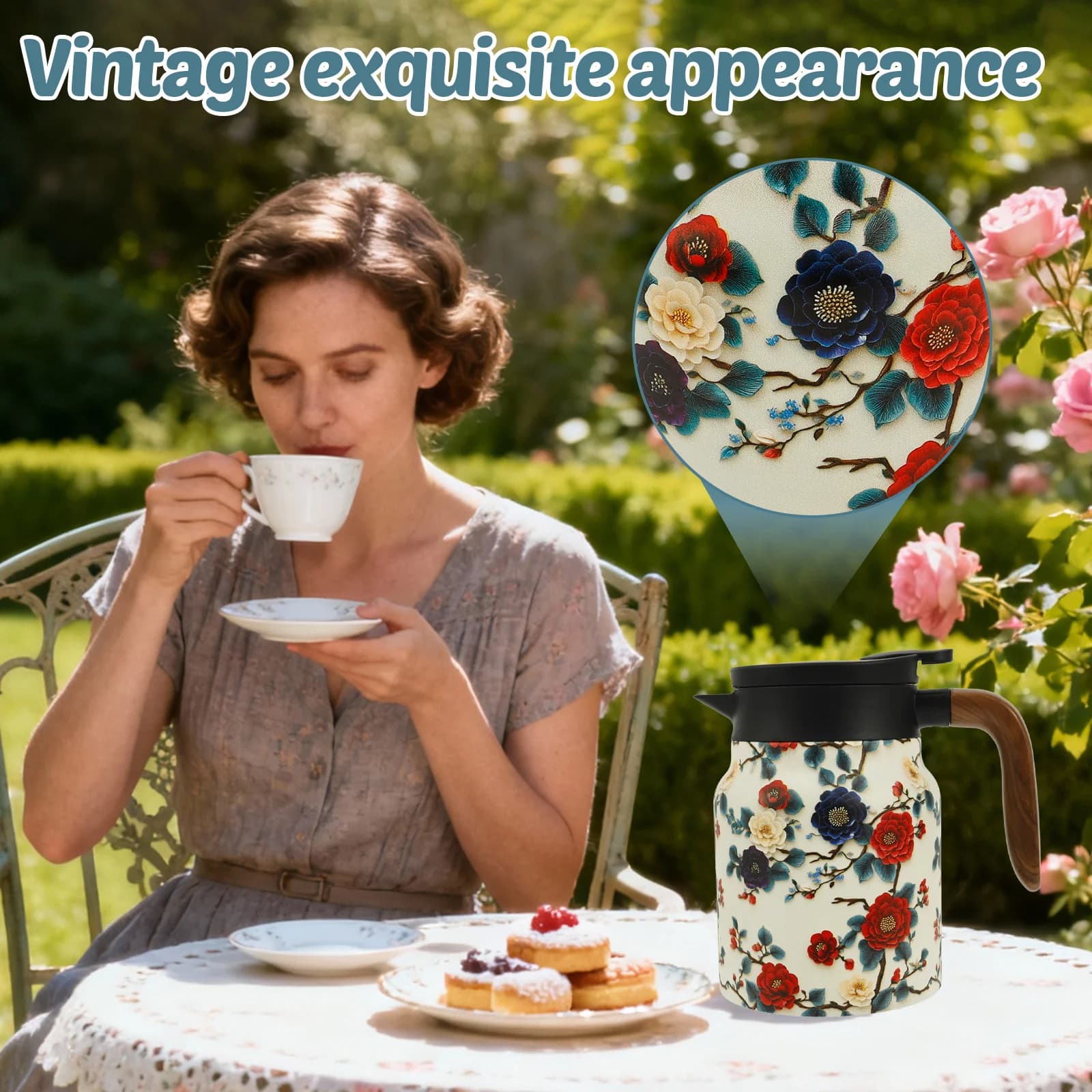 Vintage blomstret tekande-sæt med termokande