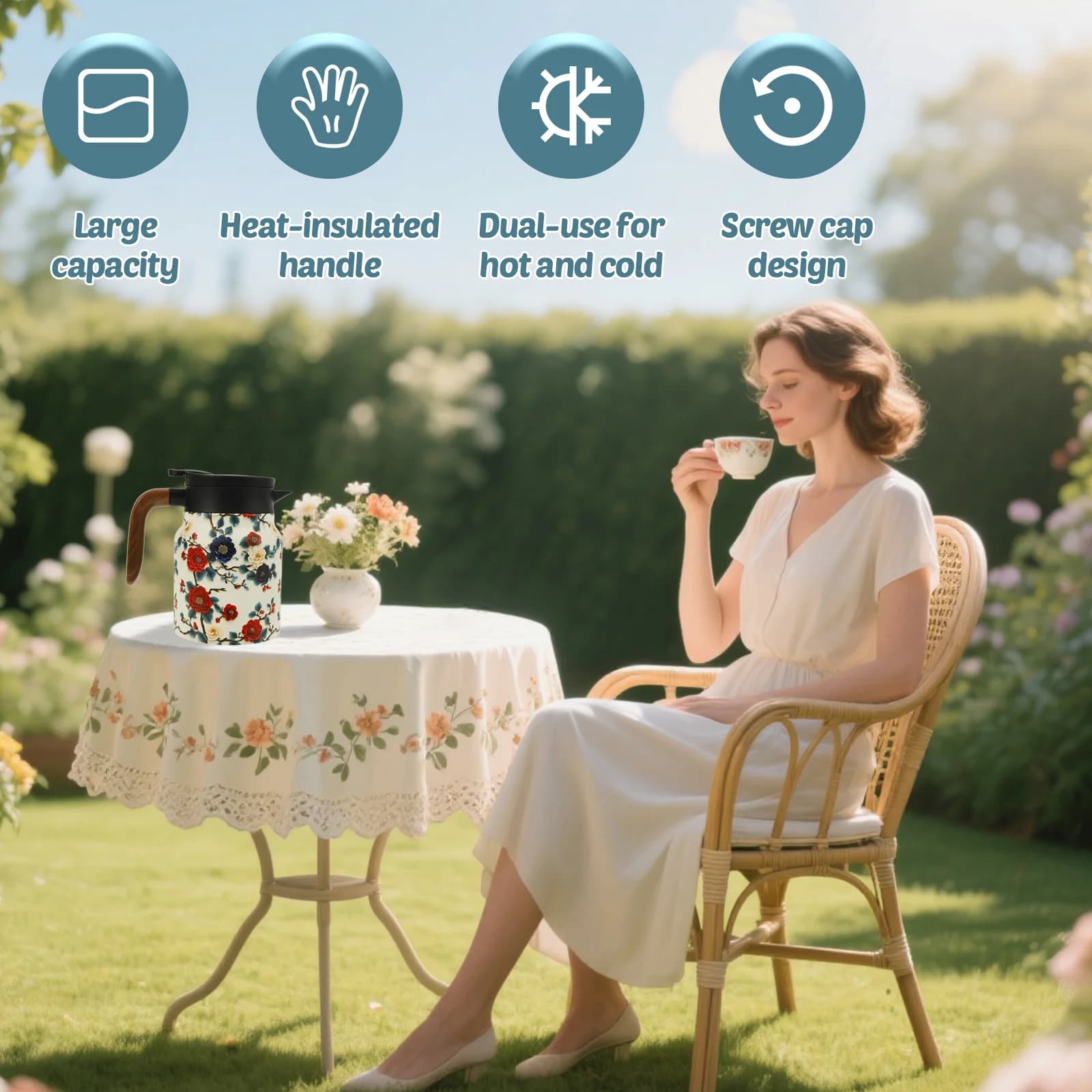 Vintage blomstret tekande-sæt med termokande