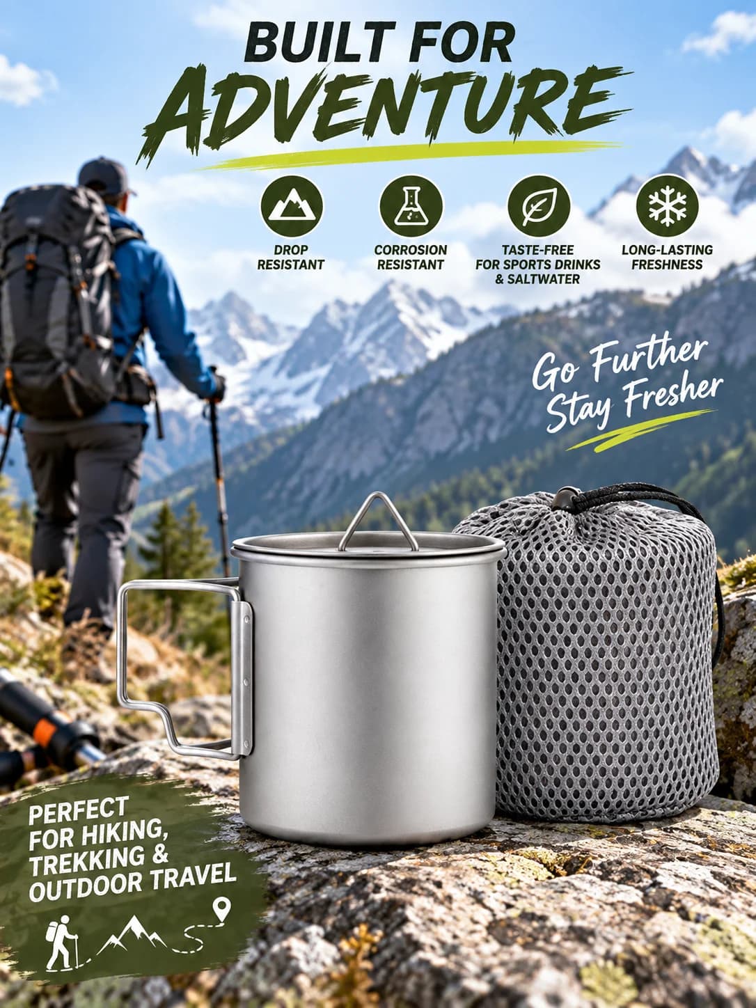 Sammenklappelig campingkop i rent titanium