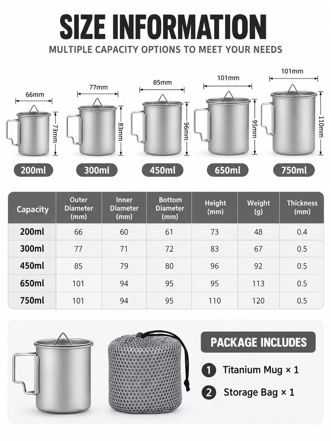 Sammenklappelig campingkop i rent titanium
